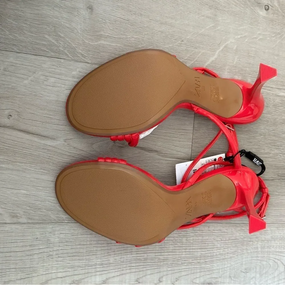 Zara Coral Red High Heeled Strap Sandals - Picture 14 of 15